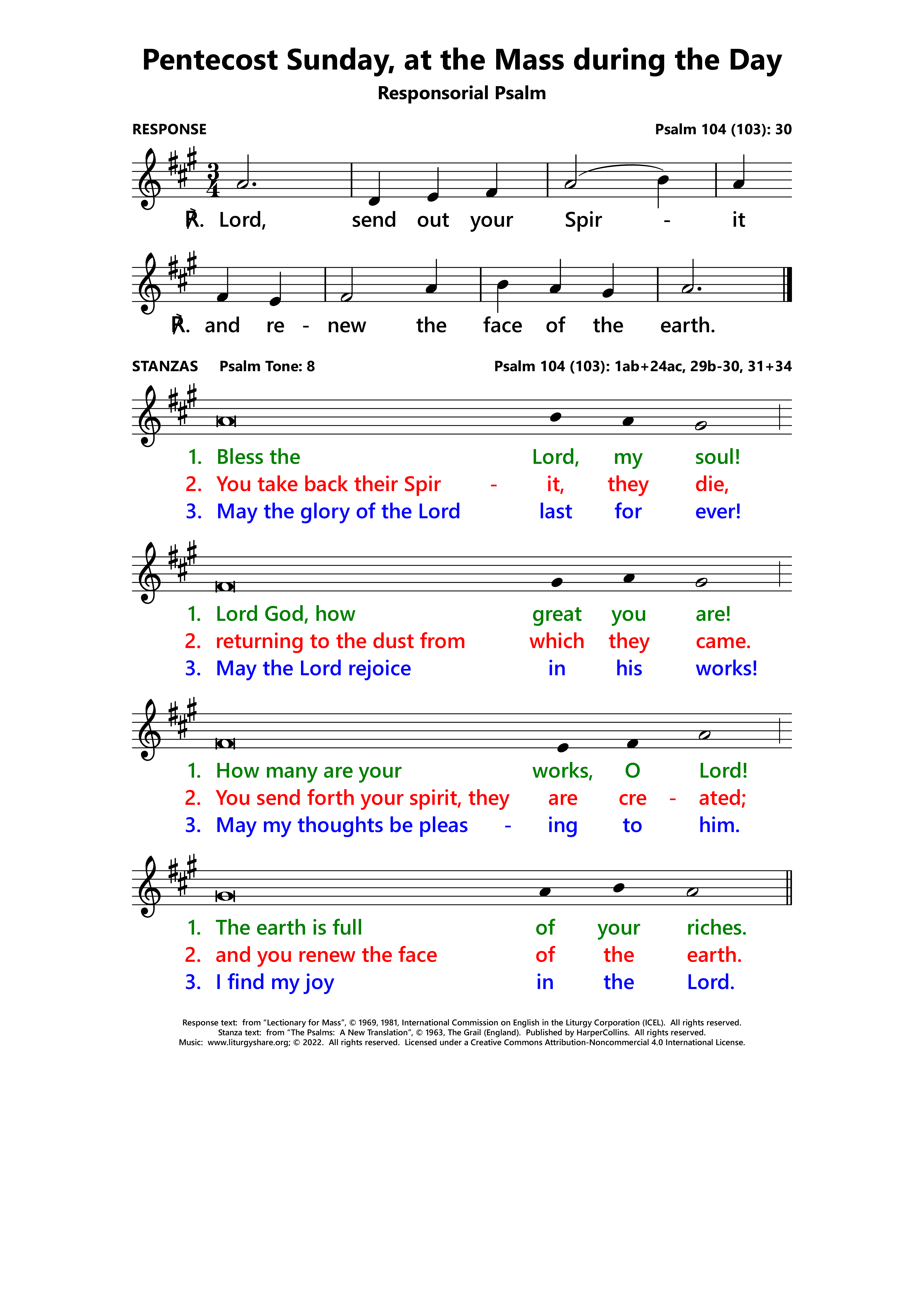 Pentecost Sunday, at the Mass during the Day: Responsorial Psalm